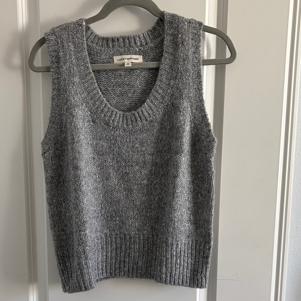 Lucky Brand Charcoal Knit Sweater Vest with Silver Thread